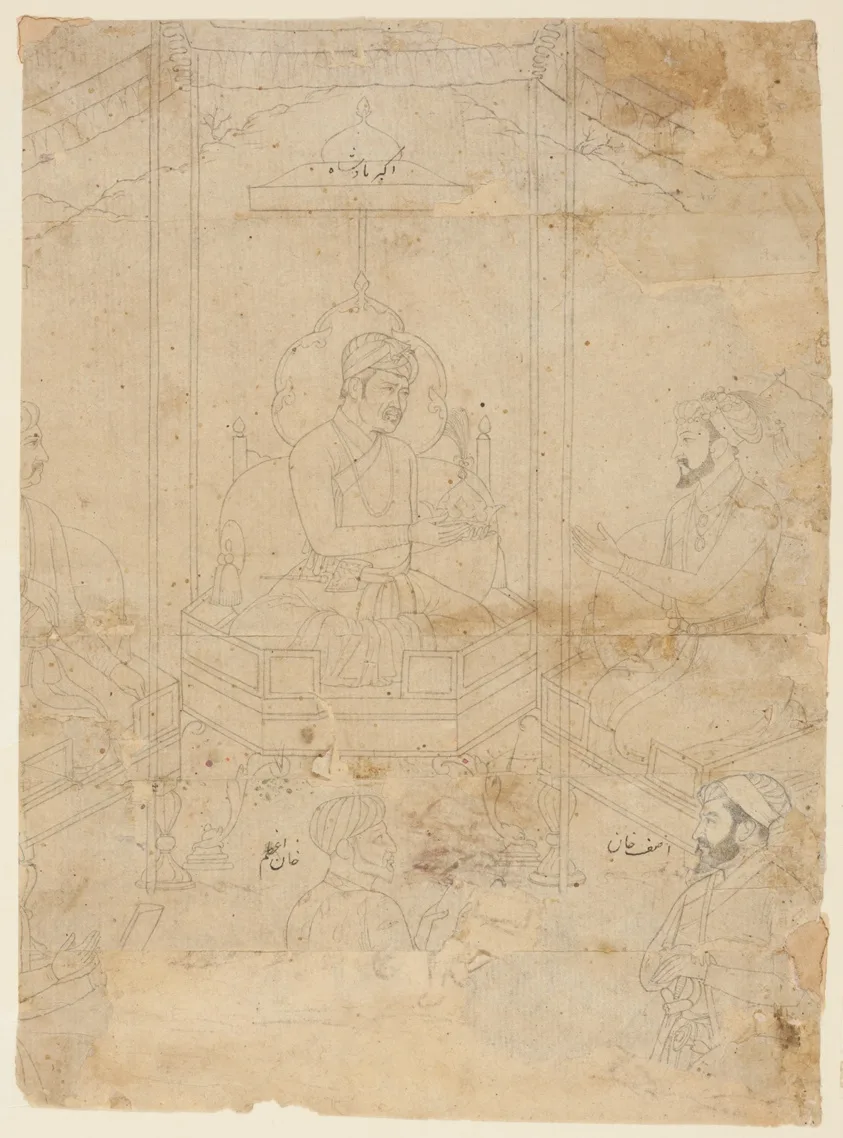 Akbar Offering Timur's Crown to Shah Jahan — تصویر رکورد مؤسسهٔ هنر شیکاگو (دسترسی آزاد)
