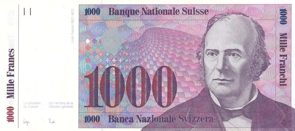 روی اسکناس 1000 francs فرانک سوئیس