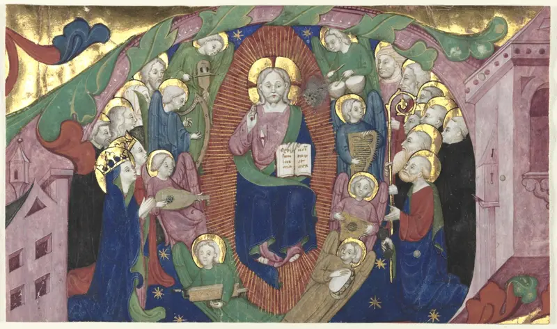 Fragment of a Historiated Initial from a Choir Book: Christ in Majesty — تصویر رکورد موزهٔ هنر کلیولند (دسترسی آزاد)
