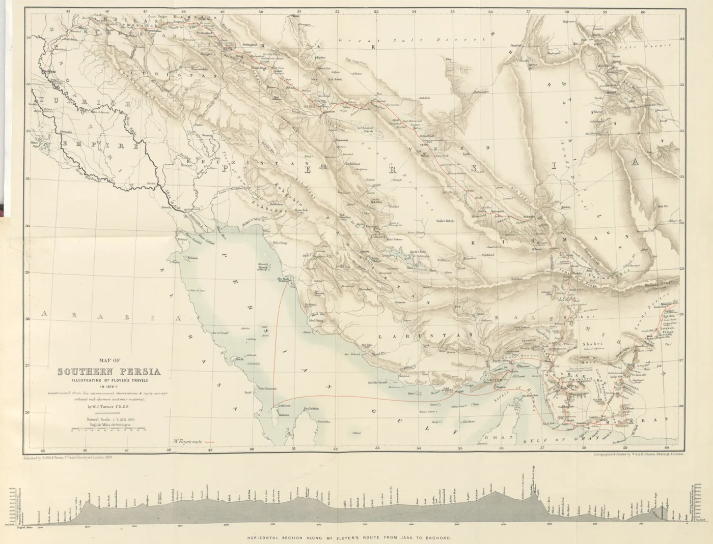map from "Unexplored Balūchistan. A survey ... of a route through Mekran, Bashkurd, Persia, Kurdistan, and Turkey ... With ... illustrations and a map. [With a preface by T. J. Goldsmid.]". — تصویر رکورد یوروپیانا