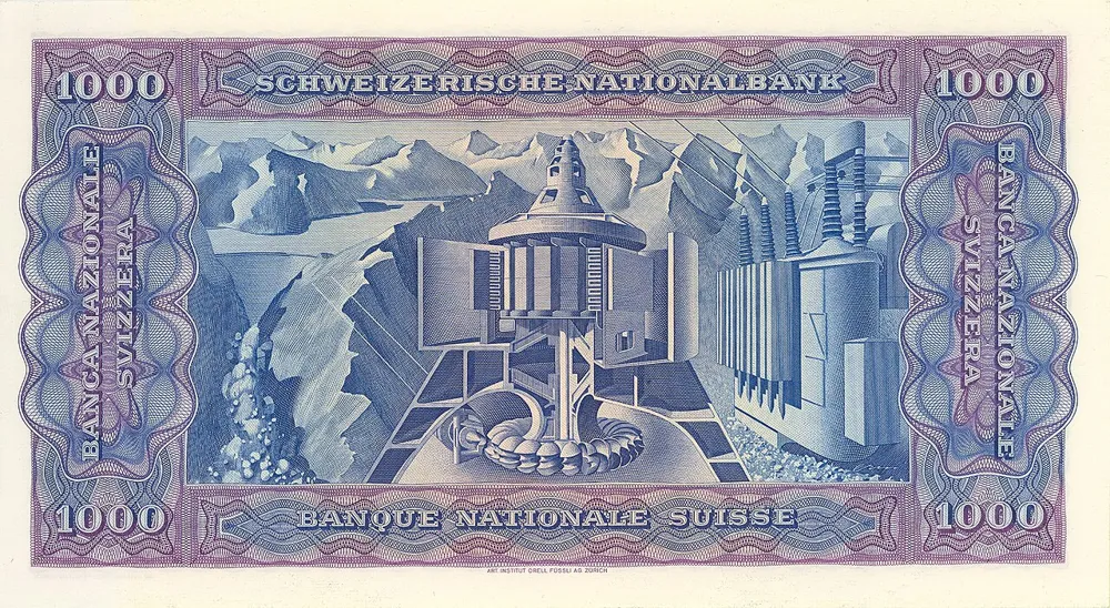 پشت اسکناس 1000 francs فرانک سوئیس