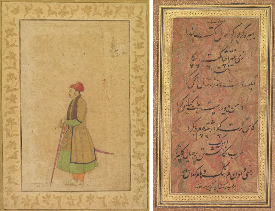 Portrait of Raja Ram Singh of Amber (r. 1667-1688) with a Deccan Sword (recto); Calligraphy (verso) — تصویر رکورد موزهٔ هنر کلیولند (دسترسی آزاد)