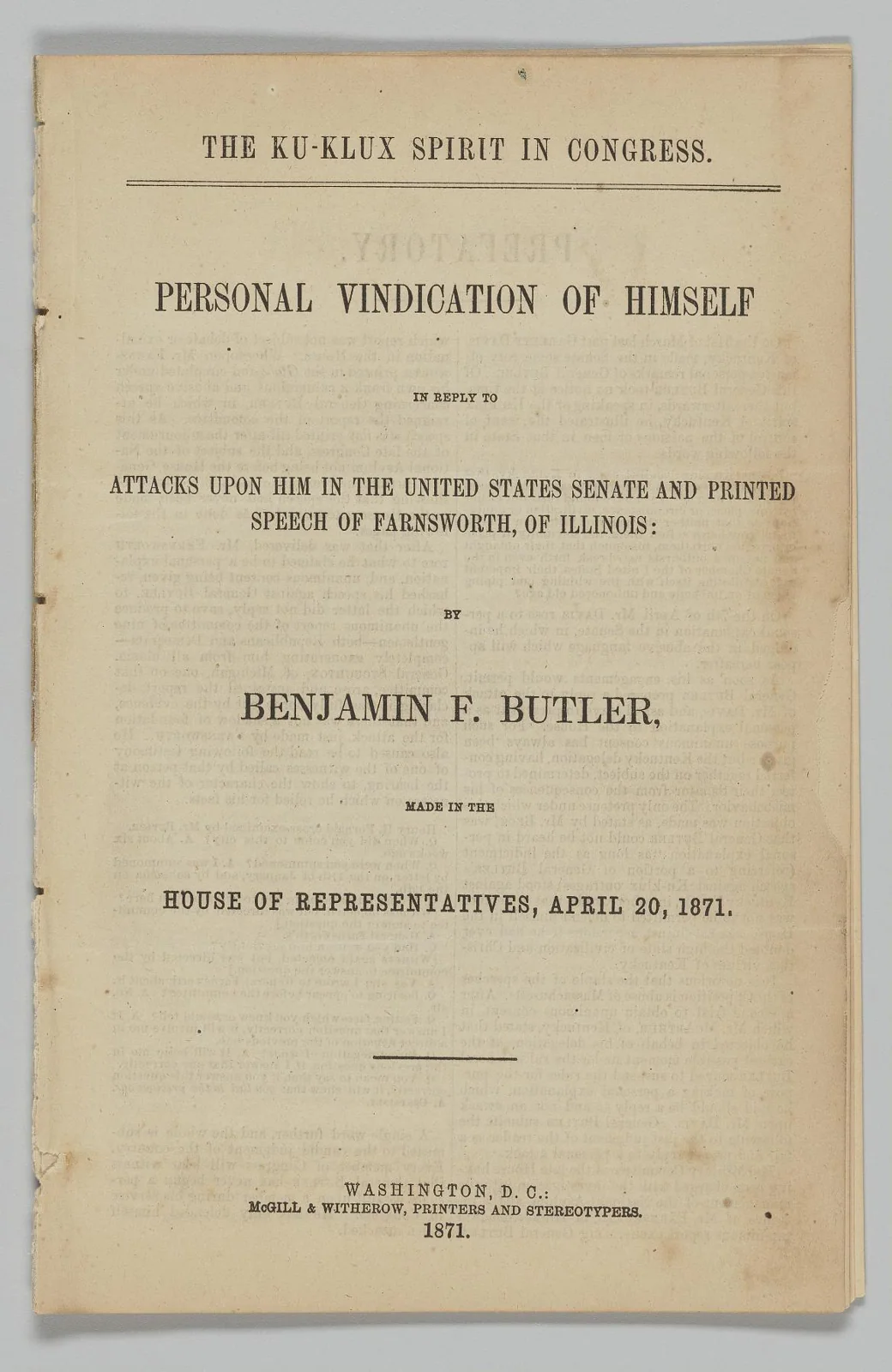 The Ku-Klux Spirit in Congress / Geneva Award — عکس رکورد موزهٔ ملی تاریخ و فرهنگ آفریقاییـآمریکایی (اسمیتسونیان)