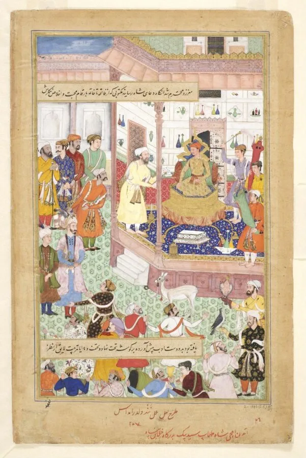 Akbar Receives the Iranian Ambassador Sayyid Beg in 1562 — تصویر رکورد موزهٔ ویکتوریا و آلبرت