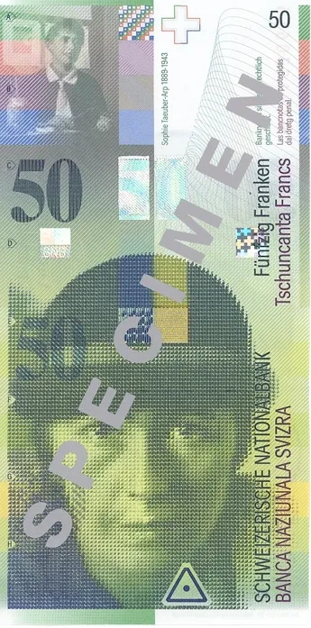 روی اسکناس 50 francs فرانک سوئیس