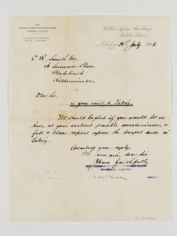 Letter: C.R. Smith Archive — تصویر رکورد موزهٔ ویکتوریا و آلبرت