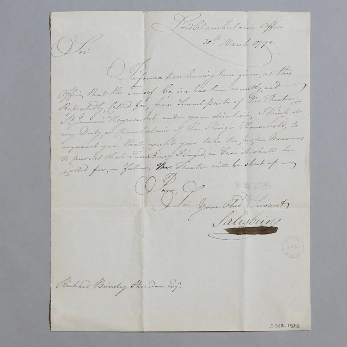 Letter — تصویر رکورد موزهٔ ویکتوریا و آلبرت