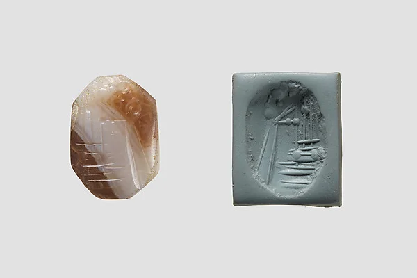 Stamp seal (octagonal pyramid) with cultic scene — تصویر رکورد موزهٔ متروپولیتن (دسترسی آزاد)