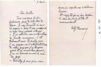 Scrisoare trimisă de Nelly Draussin lui George Enescu — تصویر رکورد یوروپیانا