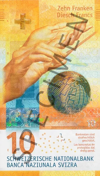 روی اسکناس 10 francs فرانک سوئیس