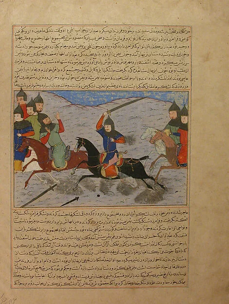 "Bahman Taking Revenge on the Sistanians" Folio from the Majma' al-Tavarikh (Compendium of Histories) of Hafiz-i Abru — تصویر رکورد موزهٔ متروپولیتن (دسترسی آزاد)