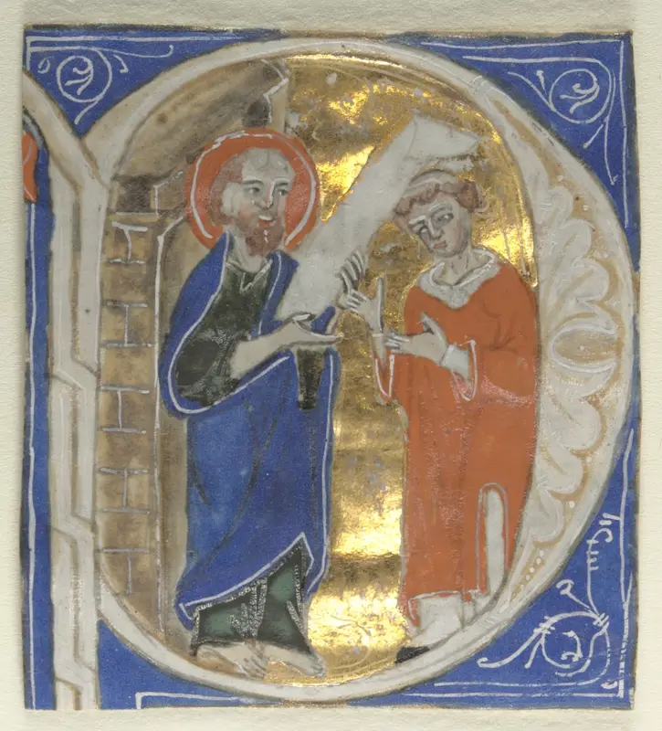 Historiated Initial Excised from a Bible: St. Paul and a Cleric — تصویر رکورد موزهٔ هنر کلیولند (دسترسی آزاد)