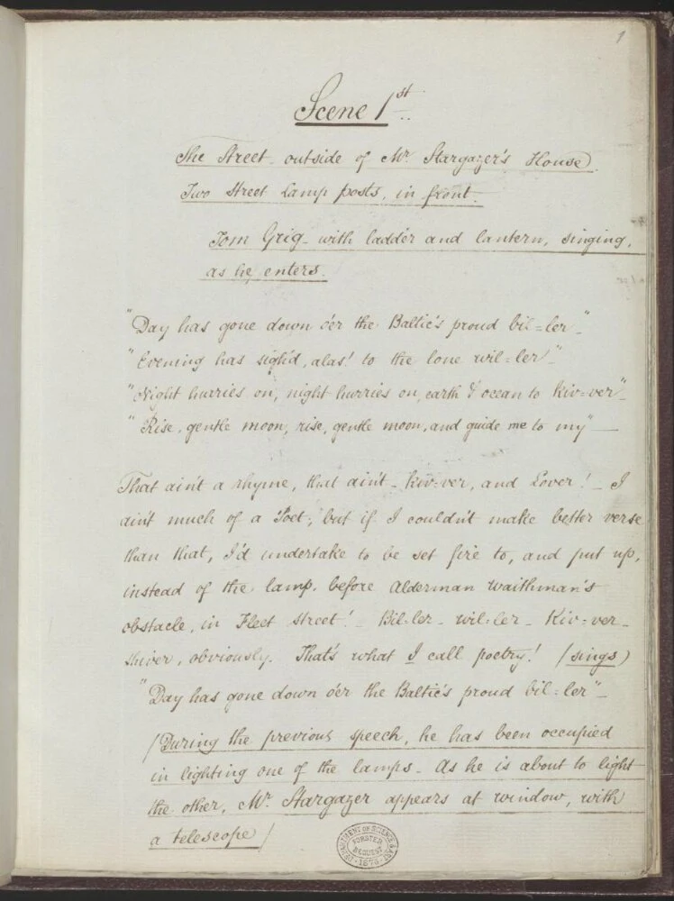 Manuscript of The Lamplighter, by Charles Dickens — تصویر رکورد موزهٔ ویکتوریا و آلبرت