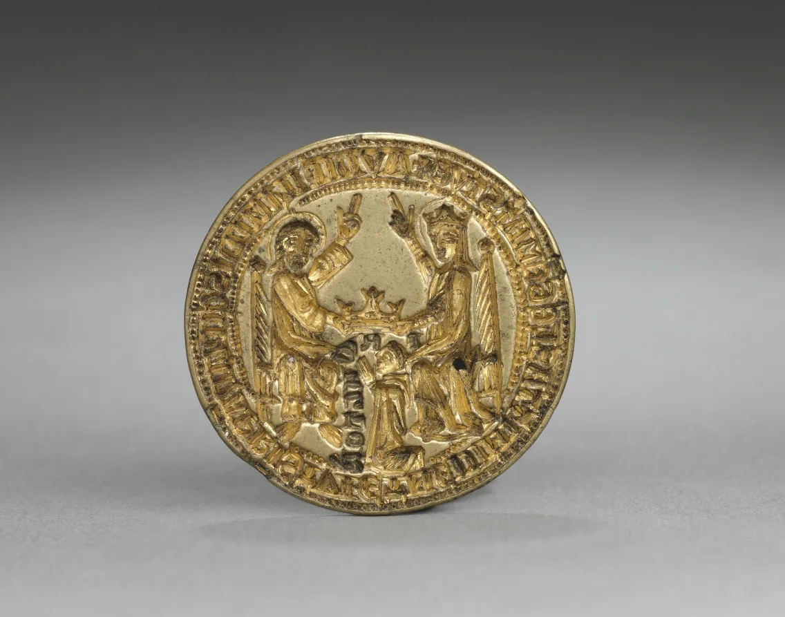 Almond-Shaped Seal: Coronation of the Virgin with a Kneeling Monk — تصویر رکورد موزهٔ هنر کلیولند (دسترسی آزاد)