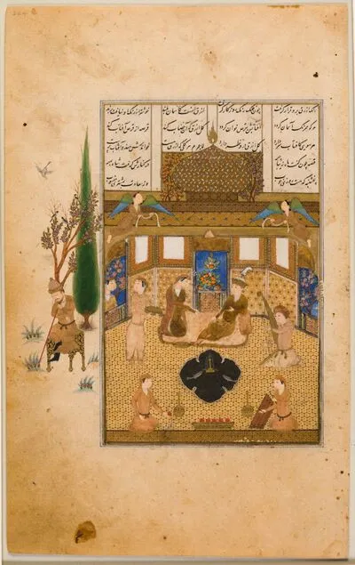 Bahram Gur in the sandalwood pavilion on Thursday, from the Five Poems (Khamsa), by Nizami — تصویر رکورد یوروپیانا