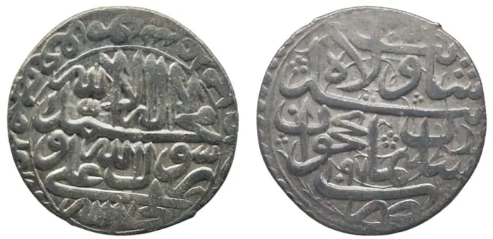 روی و پشت «۱ عباسی — شاه سلیمان یکم صفوی، ۱۶۸۵–۱۶۸۶ م» — عکس رکورد کاتالوگ نومیستا