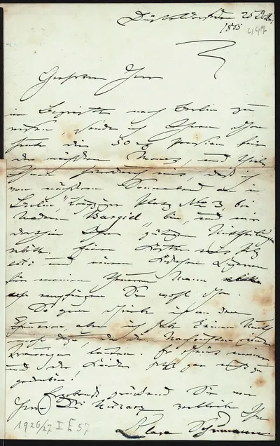Brief von Clara Schumann an Eberhard Peters — تصویر رکورد یوروپیانا