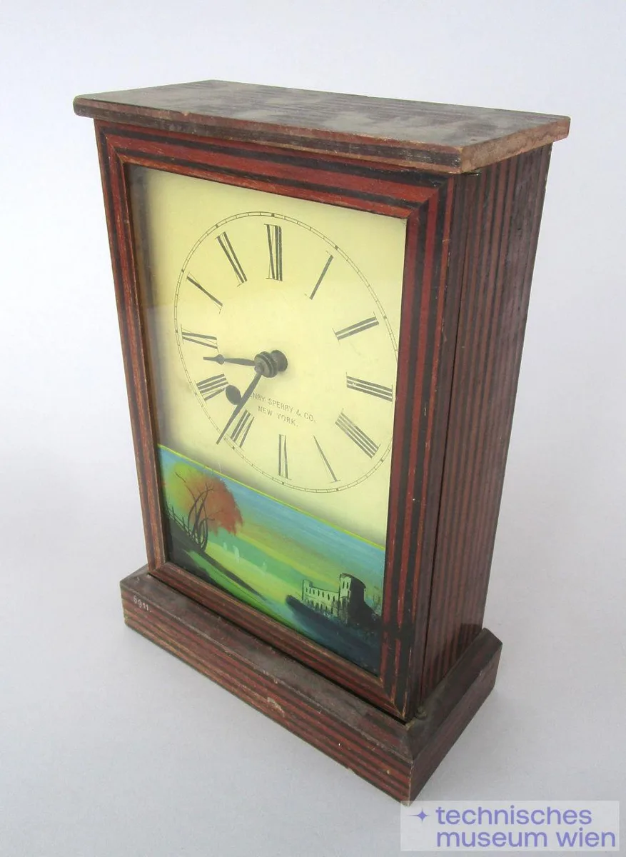 Stockuhr mit Pendel - in Holzkasten mit bemaltem Glas - 1857 — تصویر رکورد یوروپیانا