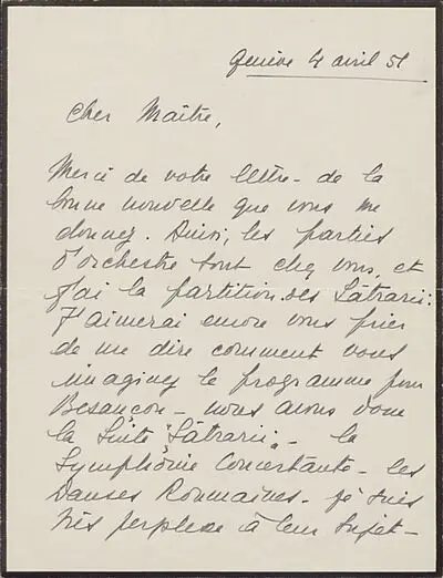Scrisoare trimisă de Madeleine Lipatti lui George Enescu — تصویر رکورد یوروپیانا