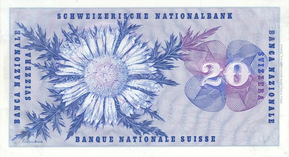 پشت اسکناس 20 francs فرانک سوئیس