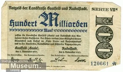 Emergency money note from Saalfeld and Rudolstadt counties over 100 billion marks — تصویر رکورد یوروپیانا