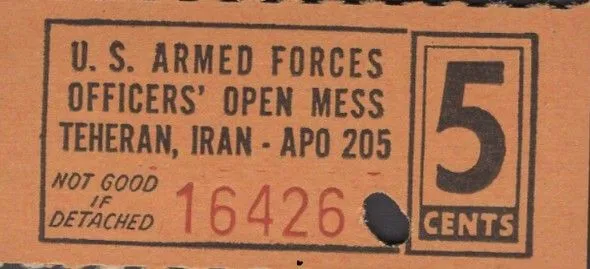 روی «5 Cents (U.S. Armed Forces Officers' Open Mess; orange) ND (1960-1979)» — عکس رکورد Numista