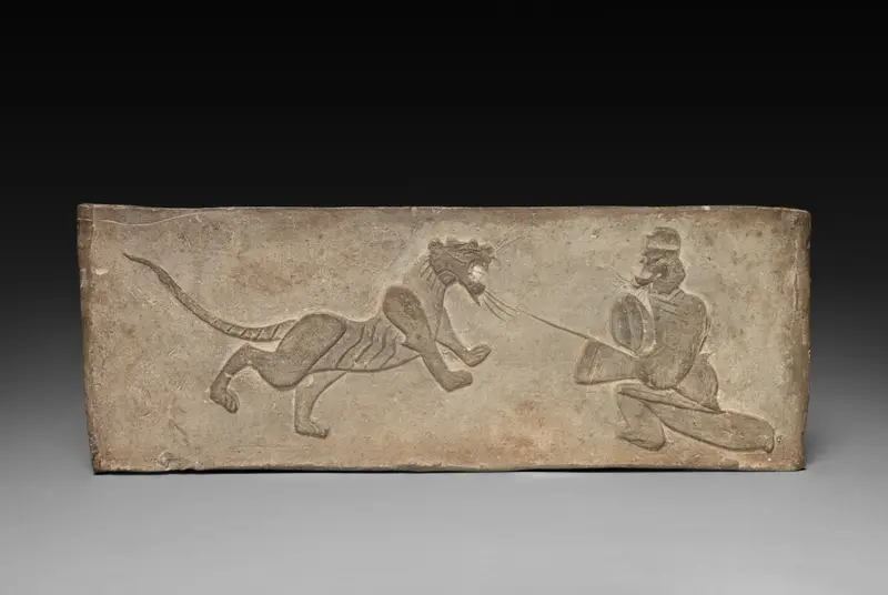 Panel from Model Cooking Stove: Lancer Jousting with a Tiger — تصویر رکورد موزهٔ هنر کلیولند (دسترسی آزاد)