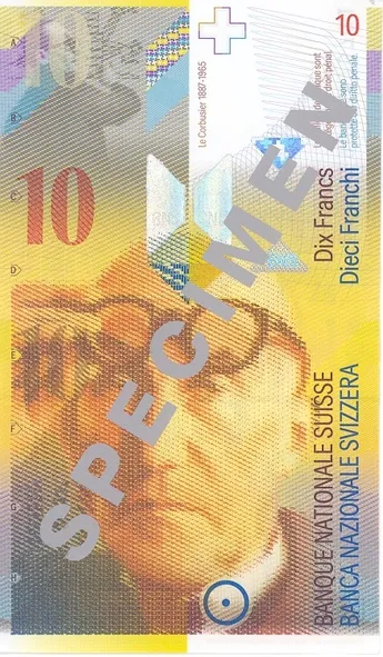 روی اسکناس 10 francs فرانک سوئیس