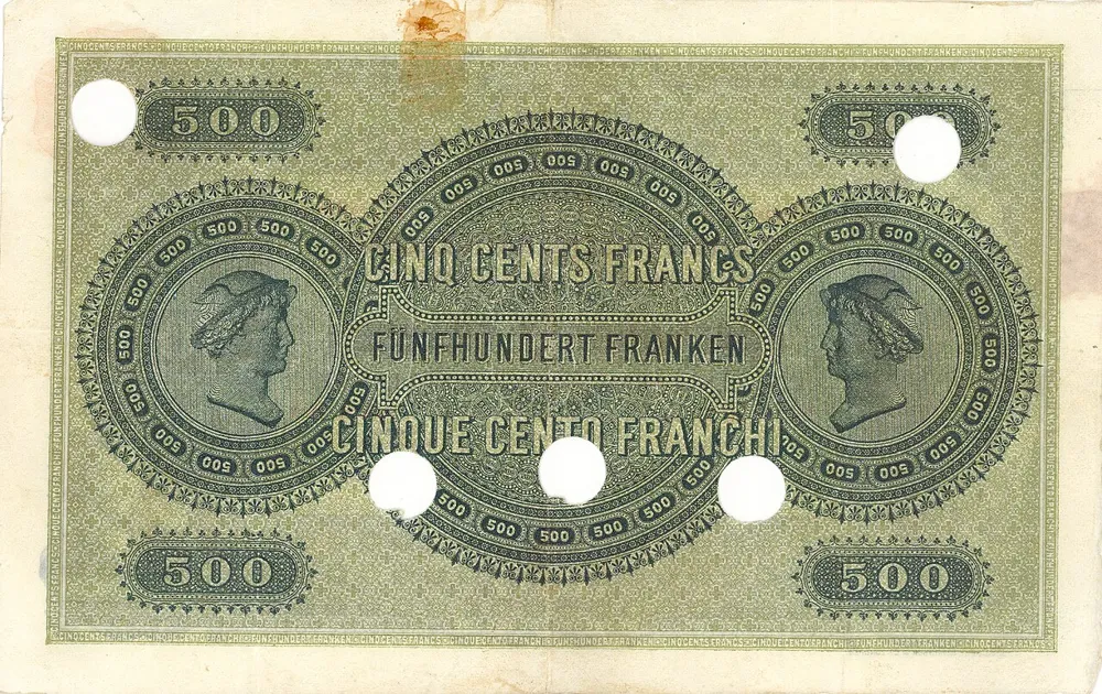 پشت اسکناس 500 francs فرانک سوئیس
