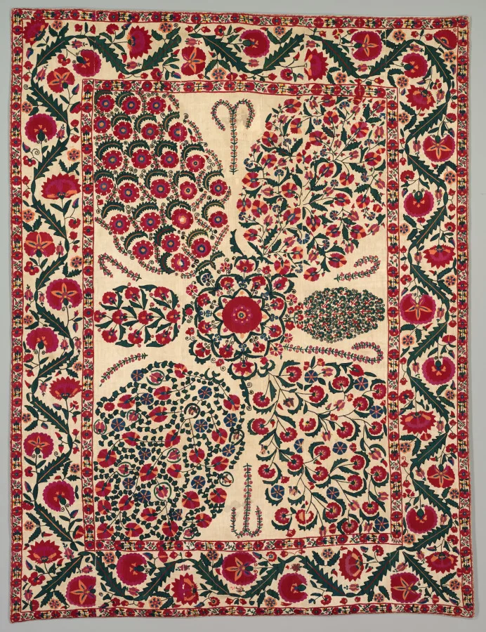 Suzani with floral sprays — تصویر رکورد موزهٔ هنر کلیولند (دسترسی آزاد)