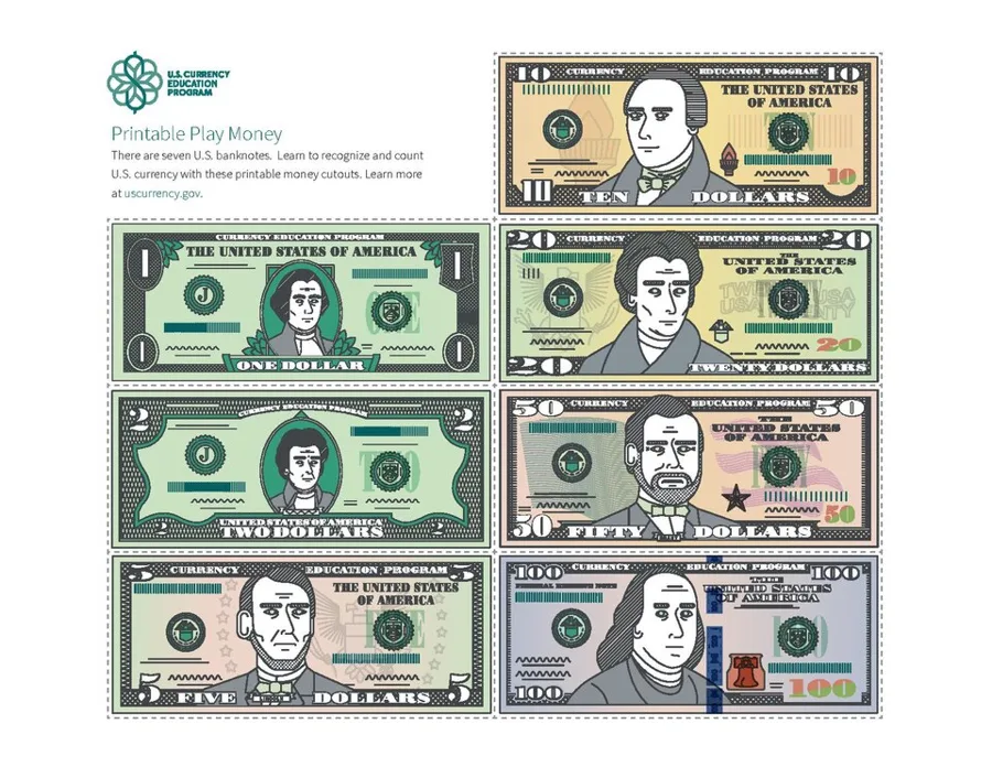 US Currency Printable Play Money - v2 Taoti AKF — تصویر رکورد ویکیداده