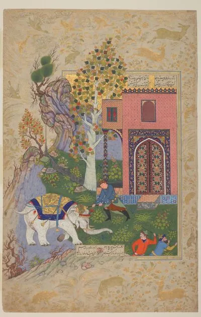 Rustam kills the elephant, from the Book of Kings (Shahnama) by Firdausi — تصویر رکورد یوروپیانا