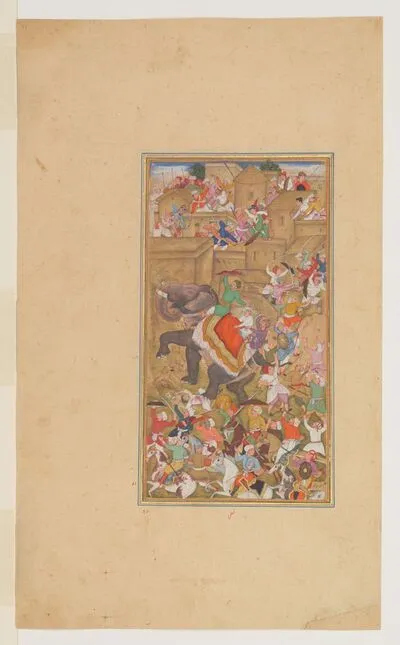 Akbar leads his army against the village brigands, from the History of Akbar (Akbarnama), by Abu’l-Fazl — تصویر رکورد یوروپیانا