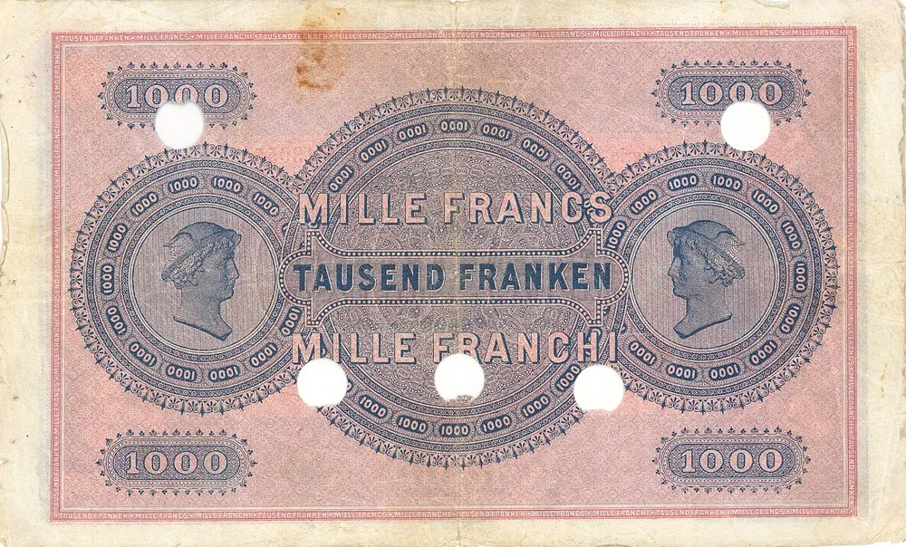 پشت اسکناس 1000 francs فرانک سوئیس