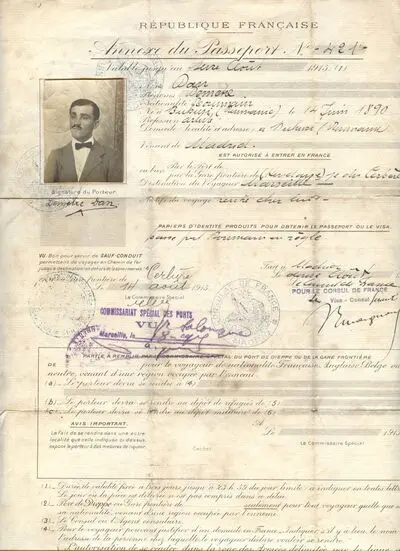 Anexă la pașaport eliberată lui Dumitru Dan de Consulatul Franței în Spania — تصویر رکورد یوروپیانا