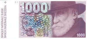 روی اسکناس 1000 francs فرانک سوئیس
