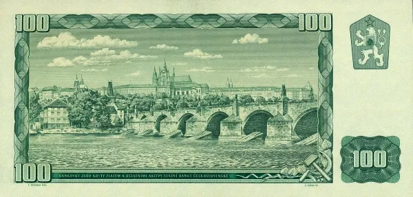 پشت اسکناس 100 Kč کرون چک