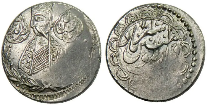 روی و پشت «۱ قران — ناصرالدین‌شاه قاجار، ۱۸۵۵–۱۸۵۹ م» — عکس رکورد کاتالوگ نومیستا