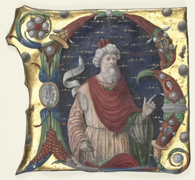 Initial R from a Choral Book with King David(?) — تصویر رکورد موزهٔ هنر کلیولند (دسترسی آزاد)