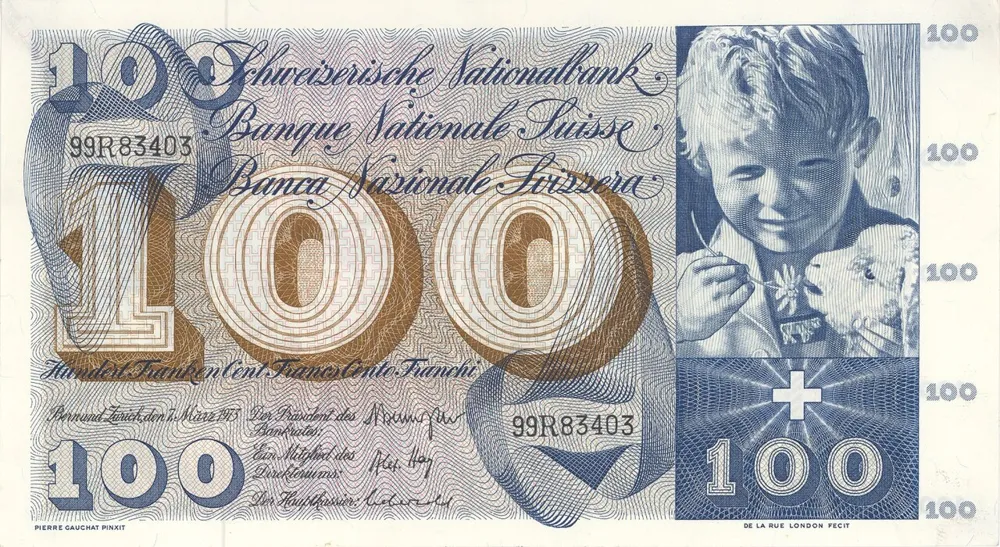 روی اسکناس 100 francs فرانک سوئیس