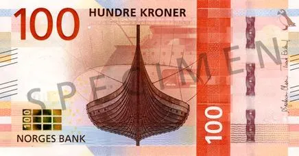 روی اسکناس 100 kr کرون نروژ