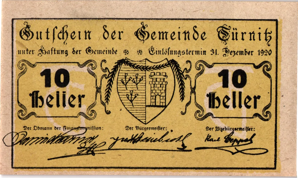 10 Heller, Notgeldschein der Gemeinde Türnitz, Niederösterreich — تصویر رکورد یوروپیانا