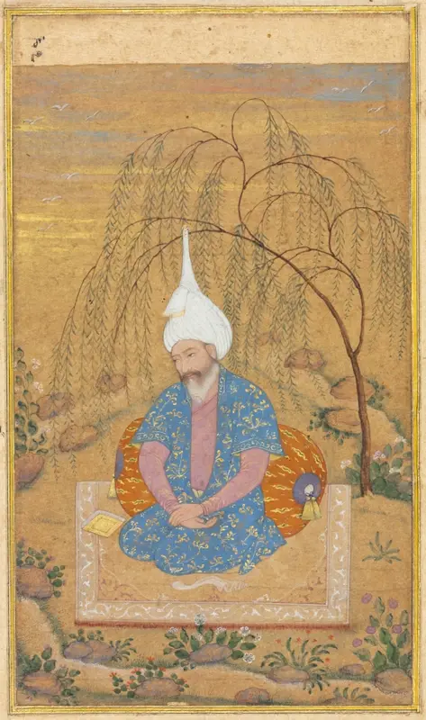 Shah Tahmasp I (1514–1576) Seated in a Landscape — تصویر رکورد موزهٔ هنر کلیولند (دسترسی آزاد)
