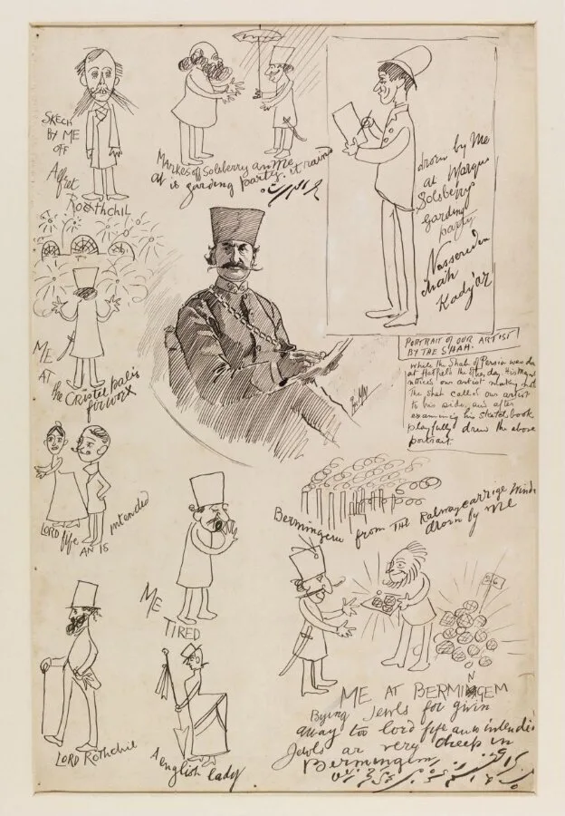 Portrait of the Shah of Persia, and related comic sketches — تصویر رکورد موزهٔ ویکتوریا و آلبرت
