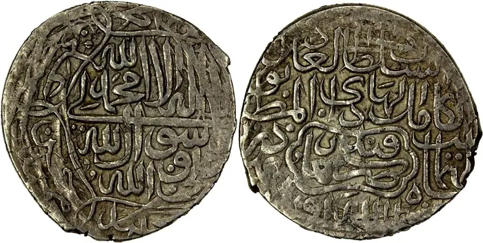 روی و پشت «۱ شاهی — شاه تهماسب یکم صفوی، ۱۵۵۳–۱۵۶۴ م» — عکس رکورد کاتالوگ نومیستا