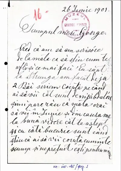 Scrisoare trimisă de Maria Enescu fiului ei George Enescu — تصویر رکورد یوروپیانا