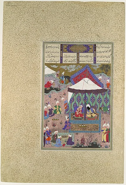 "The Marriage of Sudaba and Kai Kavus", Folio 130r from the Shahnama (Book of Kings) of Shah Tahmasp — تصویر رکورد موزهٔ متروپولیتن (دسترسی آزاد)