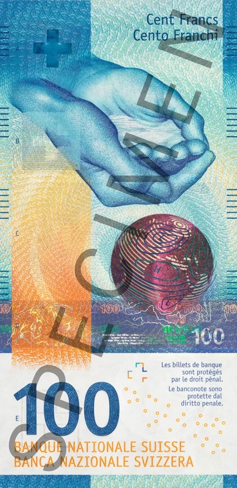 روی اسکناس 100 francs فرانک سوئیس