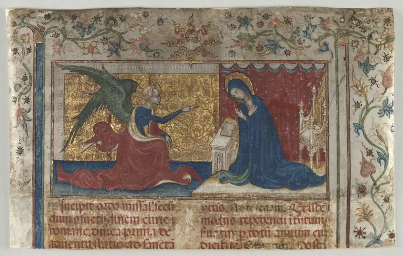 Half Leaf from a Missal: The Annunciation — تصویر رکورد موزهٔ هنر کلیولند (دسترسی آزاد)