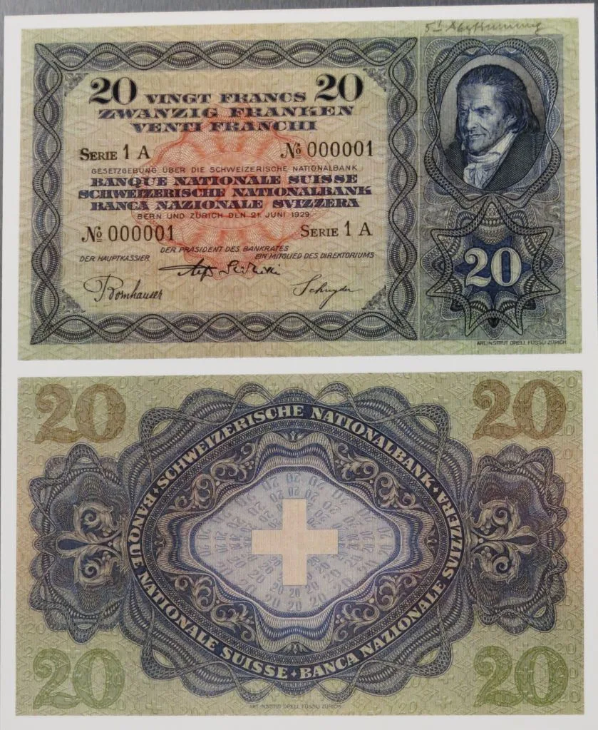 Banknote Fr 20,  historisch, 1930 — تصویر رکورد یوروپیانا